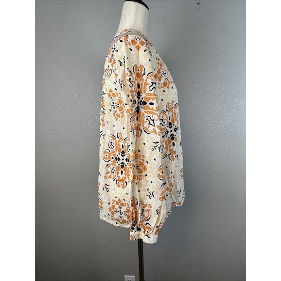 Joie Womens Fano Button Front Balloon Sleeve Top S Small Orange Floral Cotton - Picture 6 of 8